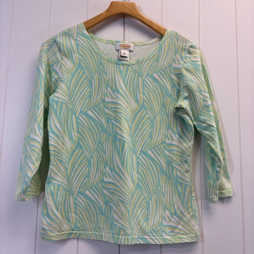 Vintage Talbots Tropical Palm Leaf T-Shirt Women Size S Preppy Old Money Comfy